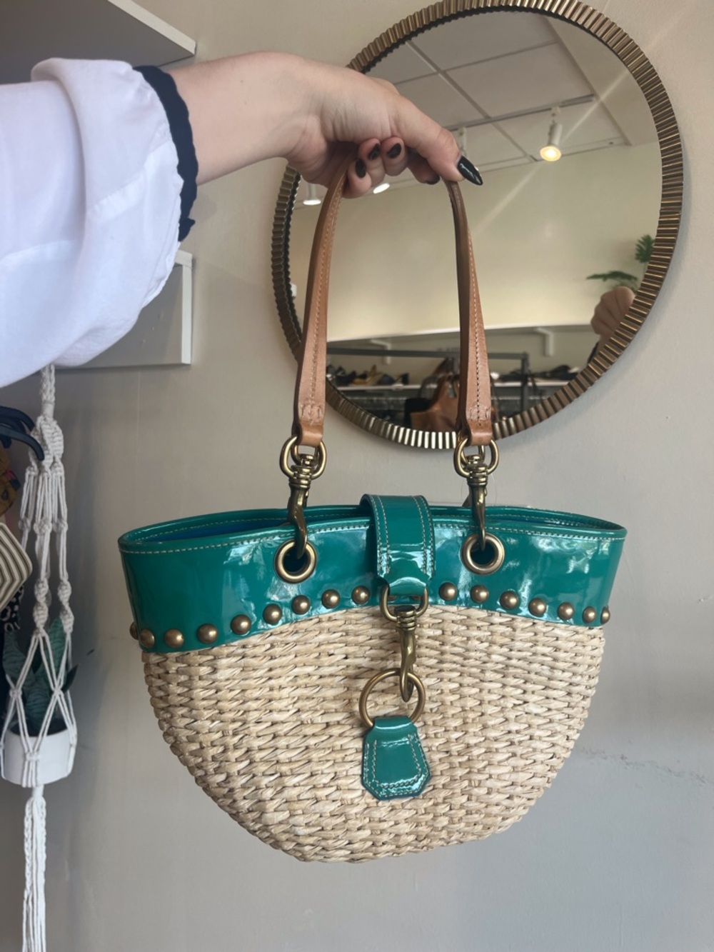 Miu Miu Turquoise and Wicker bag